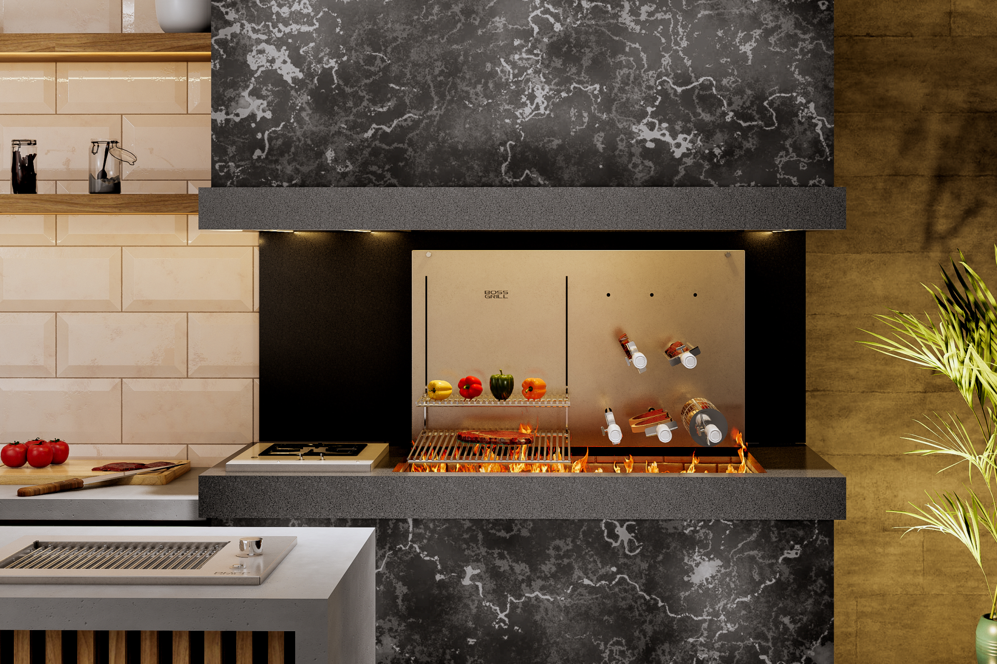 Ambiente gourmet com churrasqueira Boss Grill